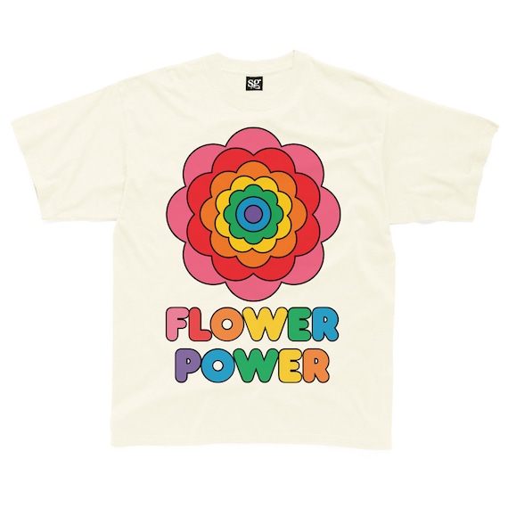 Flower Power Kids T-shirt Available in Cream or White