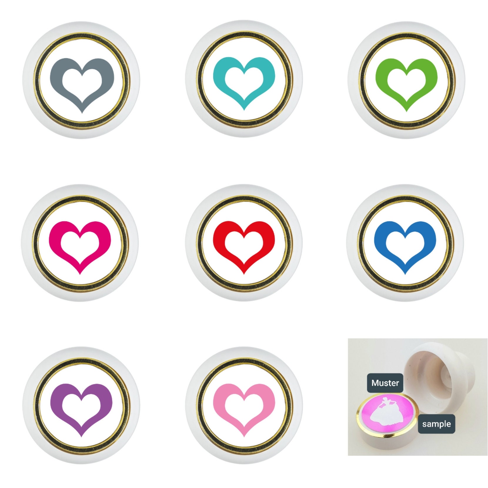 1x 6er Set bunte kleine Möbelknöpfe Herz offen Kunststoff | Etsy