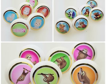 Set of 6 Small Furniture Buttons Plastic Furniture Handles Furniture Button Furniture Knob (Supplied with Screw) Alpaca Sloth Animal Children