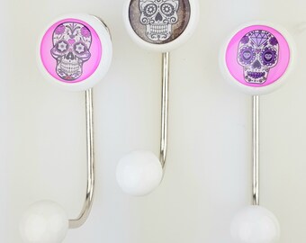 3x Coat Hook Wall Hook Single White Skull Motifs for Children Children's Room Household Wardrobe