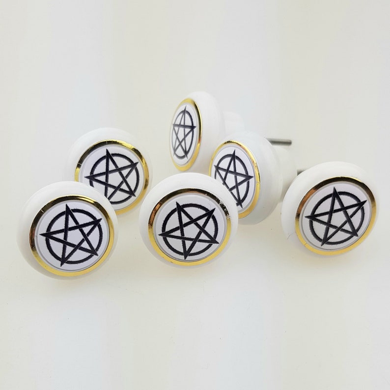 6er Set kleine Möbelknöpfe Kunststoff Möbelgriffe Möbelknopf Möbelknauf Shabby Kommode Pentagram Lieferung mit Schraube Bild 1