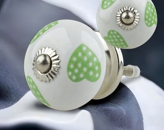 1 Bouton de Meuble Coeur Vert 17001-AG Peint à la Main Meubles Boutons de Meubles Poignées Meubles Bouton Meuble Bouton Céramique Minable Commode