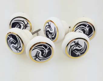 Ensemble de 6 petits boutons de meubles poignées de meubles en plastique Poignées de meubles Bouton de meubles Shabby Commode YinYang Dragon (Fourni avec vis)