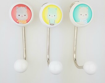 3x Coat Hook Wall Hook Single White Alpaca Motifs for Children Children's Room Household Wardrobe