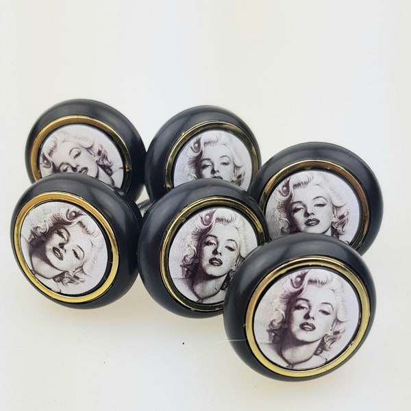 6er Set kleine Möbelknöpfe Kunststoff Möbelgriffe Möbelknopf Möbelknauf Shabby Kommode Marilyn Monroe (Lieferung mit Schraube)