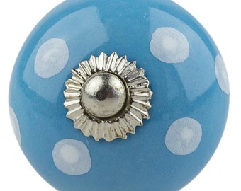 1 Furniture Button Blue No. 034GN 1006-E Hand Painted Indian Furniture Buttons Furniture Handles Furniture Button Furniture Knob Ceramic Shabby Chest of Drawers