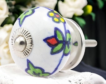 1 Furniture Button 2011-E Colorful Handpainted Indian Furniture Knobs Furniture Handles Furniture Button Furniture Knob Ceramic Shabby Chest of Drawers