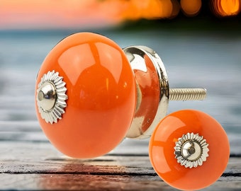 Furniture Button Orange No. 118GN 4013-E Hand Painted Indian Furniture Buttons Furniture Handles Furniture Button Furniture Knob Ceramic Shabby Chest of Drawers