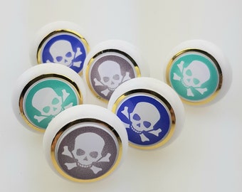 Set of 6 Mix Small Furniture Buttons Plastic Furniture Handles Furniture Knob Furniture Knob Shabby Skull Skull (Supplied with Screw)