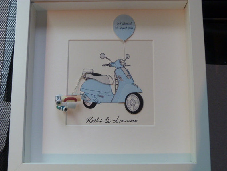 Money gift for the wedding, frame with scooter image 1