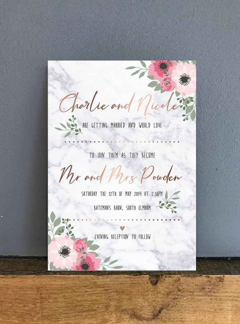 Foil And Marbel Wedding Invitations Postcard Style A6 Or Etsy
