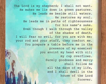 Lámina del Salmo 23: Arte mural con versículos bíblicos, obra de arte cristiana