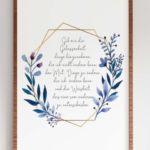 Wanddeko Serenity Prayer Print en alemán Gebet auf Deutsch Oración serena en idioma alemán - Opciones enmarcadas y sin enmarcar