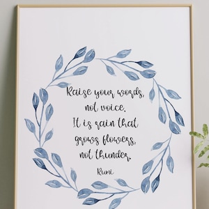 Rumi Quote Print: Mindful Living, Watercolor Wreath Art