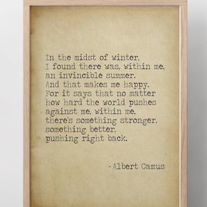 Invincible Summer Albert Camus Quote Print – “In the Midst of Winter” Inspirational Wall Art, Literary Poster, Vintage Style