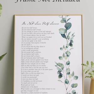 Do Not Love Half Lovers von Kahlil Gibran Illustriertes Gedicht Wandkunst Posterdruck - gerahmte und ungerahmte Optionen