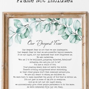 Marianne Williamson Quote Print: Feminist Art, Self Respect (Framed & Unframed)