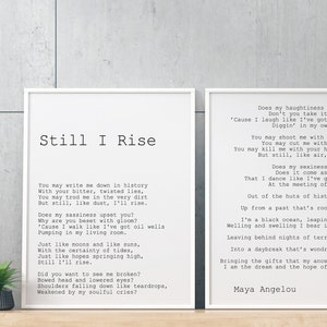 Still I Rise Maya Angelou Set of 2 Poem Feminist Art Wall Art self respect quote Bedroom decor office decor Framed & Unframed Options