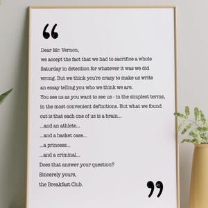 The Breakfast Club Movie Quote Print: Letter to Mr. Vernon