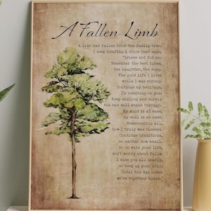 Stampa di poesia di un arto caduto - Arte murale commemorativa di simpatia - Regalo di ricordo dell'albero genealogico - Stampa di lutto - Regalo di ricordo funebre