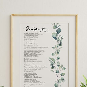 Desiderata print Poem By Max Ehrmann Framed And Unframed Options