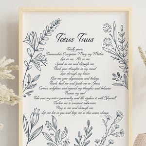 Totus Tuus Prayer Poster Totally yours Prayer, Mary my Mother - Catholic Prayer - Framed & Unframed Options
