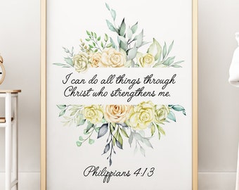 Philippians 4:13 Scripture wall art I can do all things through Christ - Bible Verse Wall art Christian wall art Framed & Unframed Options