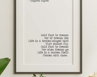 Langston Hughes Poem Print Dreams Poem Hold Fast To Dreams Framed & Unframed Options