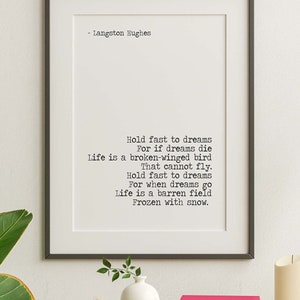 Impresión de poemas de Langston Hughes Poemas de sueños Aférrate a los sueños Opciones enmarcadas y sin marco