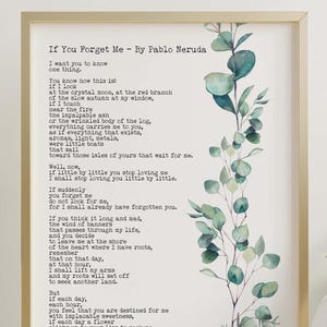 Pablo Neruda gedicht print als je me vergeet Neruda poëzie muurkunst ingelijste en ingelijste opties
