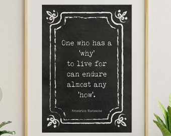 Nietzsche quote One who has a why to live for philosophy print - Home Office Wall Art Framed & Unframed Options