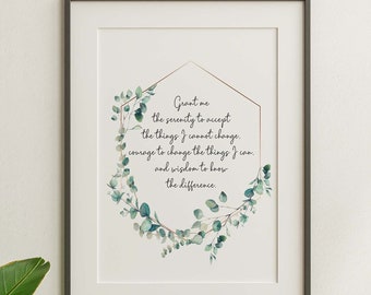 Serenity Prayer Print: Watercolor Wreath, Non-Religious, AA Gift