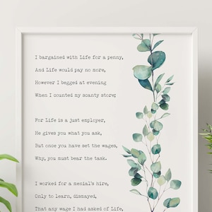 Ho contrattato con la vita per un penny Jessie B. Rittenhouse Poesia sull'autostima Opzioni incorniciate e non incorniciate