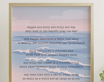 E.E. Cummings Poem Maggie and Milly and Molly and May Art Print Home Decor poetry wall art Framed & Unframed Options