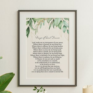 Prayer of Saint Francis Print: Christian Home Decor, Peace Prayer