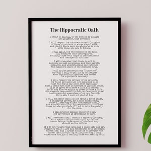 Hippocratic Oath Print Doctor Gift Medical Graduation Gift Doctor Graduation Gift - Framed & Unframed Options