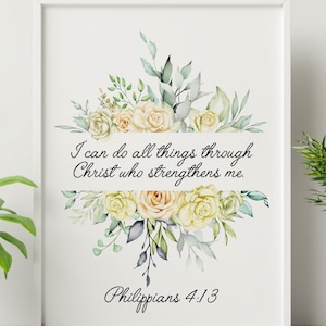 Bijbelvers muurkunst Filippenzen 4:13 schriftkunst aan de muur, ik kan alle dingen doen door Christus - christelijke muurkunst ingelijste en niet-ingelijste opties