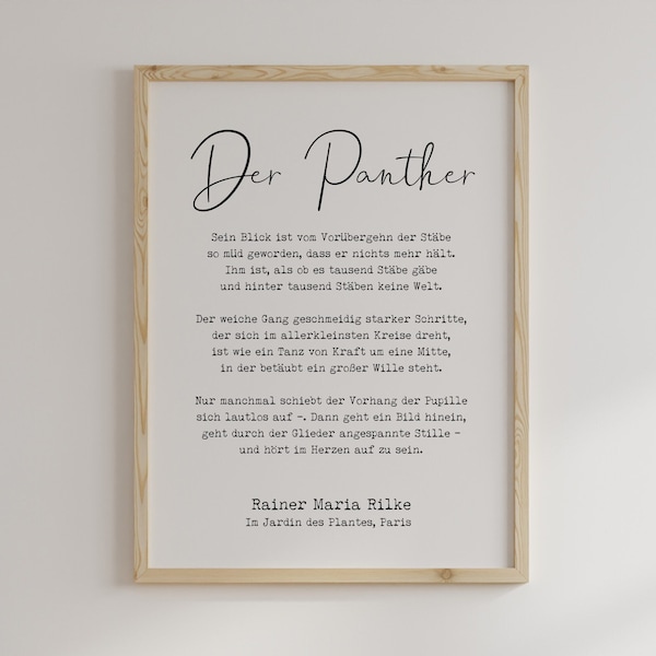 Der Panther Gedicht Rainer Maria Rilke German Poem Art Print - Rilke Gedicht Deutsch Gerahmte & ungerahmte Optionen