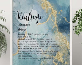Kintsugi Japandi Wabi Sabi Wall Art Print – Japanese Philosophy Quote - Therapy Office Decor - Japandi Wabi Sabi