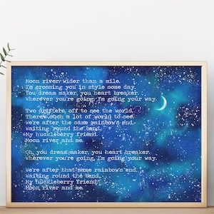 Moon River Lyrics Print: Watercolor Night Sky, Classic Song