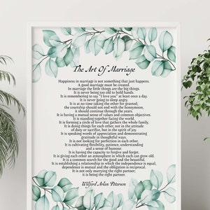 The Art Of Marriage Poem With Eucalyptus Illustration Wedding poem wall art - Ceremony reading - Vow Renewal - Framed & Unframed Options