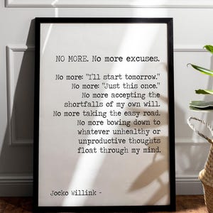 Jocko Willink Afdrukken Geen excuses meer - discipline is gelijk aan vrijheid boek Ingelijste en niet-ingelijste opties