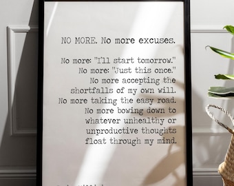 Jocko Willink Print No More Excuses - Discipline Equals Freedom Book Framed & Unframed Options