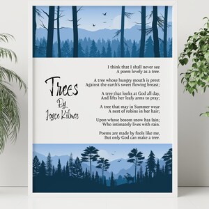 Trees By Joyce Kilmer Poem Poster Print Poetry Wall Art - Framed & Unframed Options