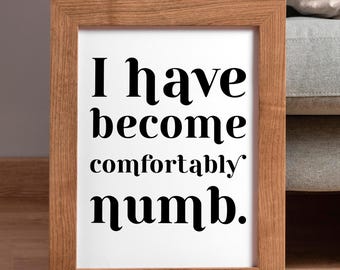 Arte de parede "Comfortably Numb" do Pink Floyd - Impressão da letra da música