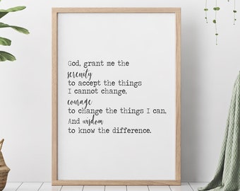 The Serenity Prayer Print sobriety gift Alcoholics Anonymous twelve step recovery Reinhold Niebuhr - Framed & Unframed Options