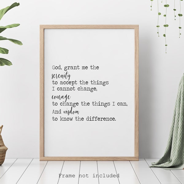 The Serenity Prayer Print sobriety gift Alcoholics Anonymous twelve step recovery Reinhold Niebuhr - Framed & Unframed Options