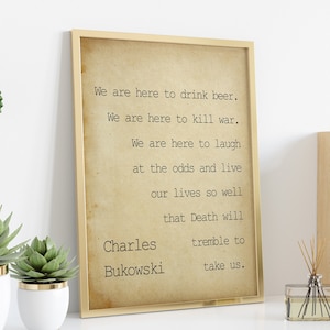 Charles Bukowski Siamo qui per ridere delle avversità e vivere le nostre vite - stampa di poesie stampa di poesie arte murale Opzioni con e senza cornice