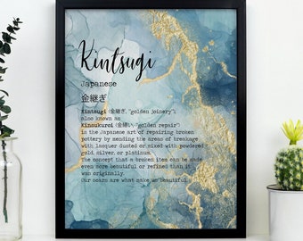 Kintsugi FRAMED print - Kintsugi Meaning print - Kintsukuroi Definition Poster - Japanese Definition