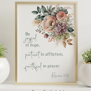 Romans 12:12 Be Joyful in Hope Bible Verse Print – Christian Floral Wall Art – Faith-Inspired Scripture Decor